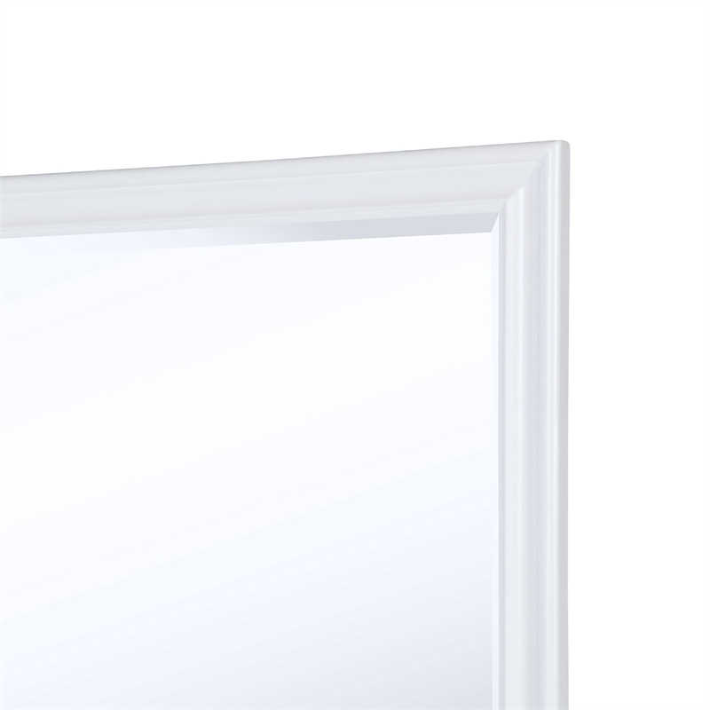 Benjara Heo Dresser Mirror- Landscape White Wood Frame- Beveled Glass- 36 Inch