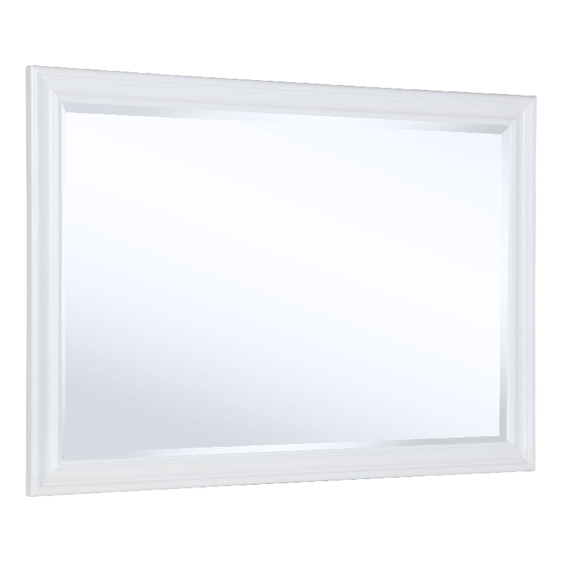 Benjara Heo Dresser Mirror- Landscape White Wood Frame- Beveled Glass- 36 Inch