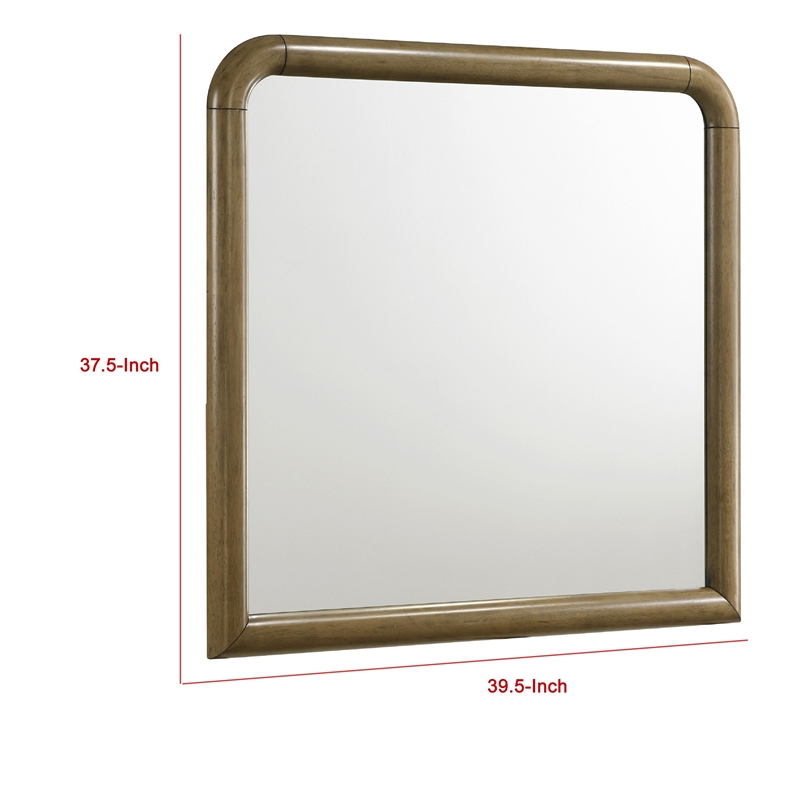 Benjara Deon Dresser Mirror- Brown Wood- Round Frame with Curved Top- 37 Inch