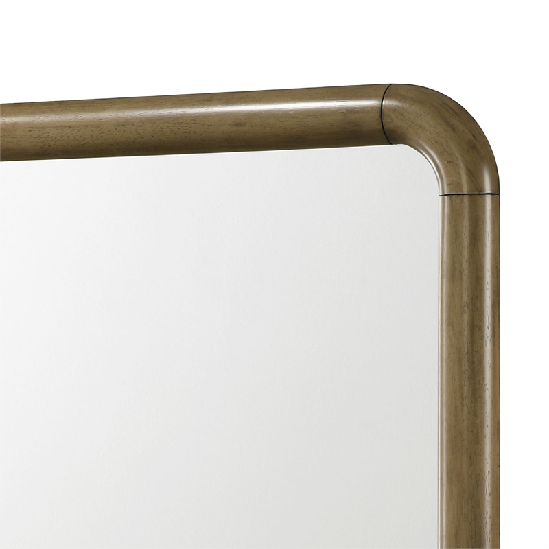 Benjara Deon Dresser Mirror- Brown Wood- Round Frame with Curved Top- 37 Inch