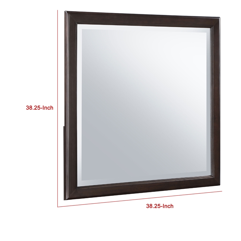 Benjara Amber Dresser Mirror- Brown Wood Frame- Beveled Mirror Glass- 38 Inch