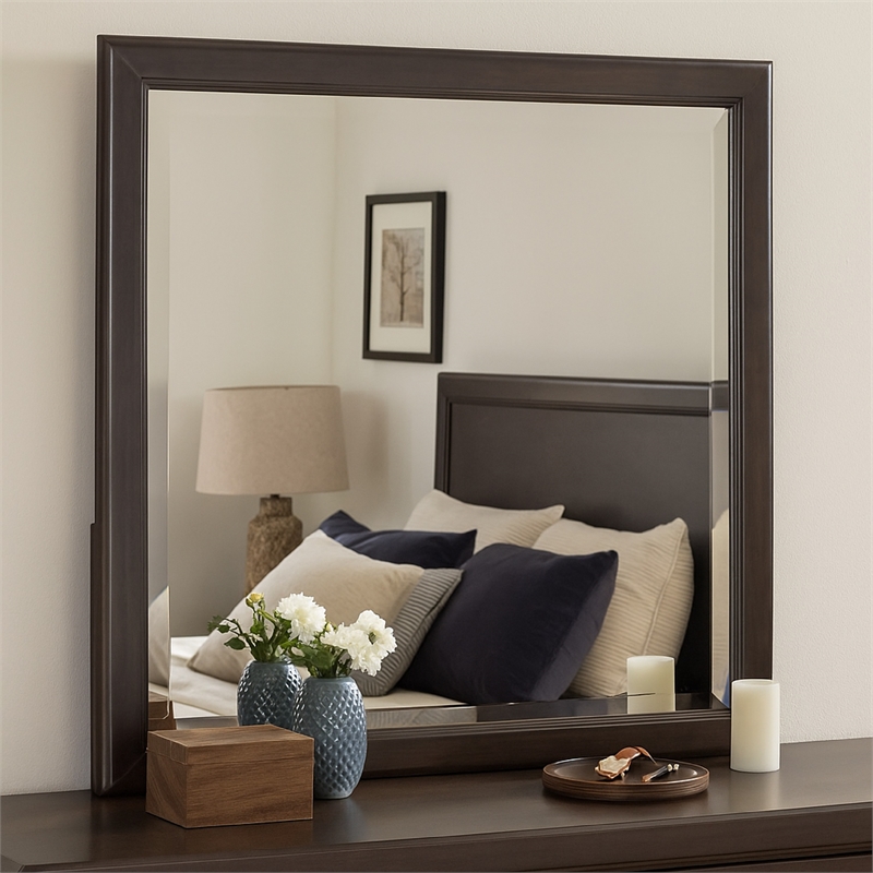 Benjara Amber Dresser Mirror- Brown Wood Frame- Beveled Mirror Glass- 38 Inch