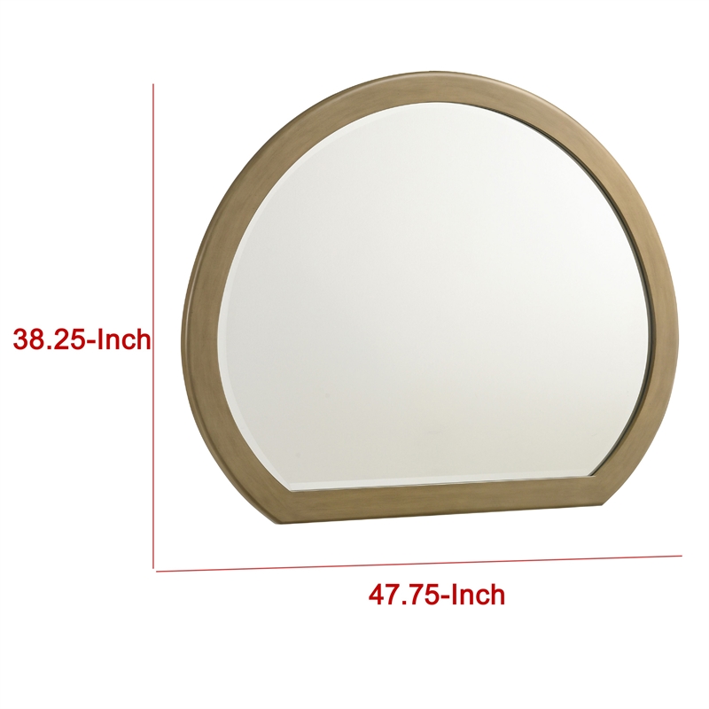 Benjara Heon Dresser Mirror- Natural Brown Wood- Subtle Rounded Shape- 38 Inch