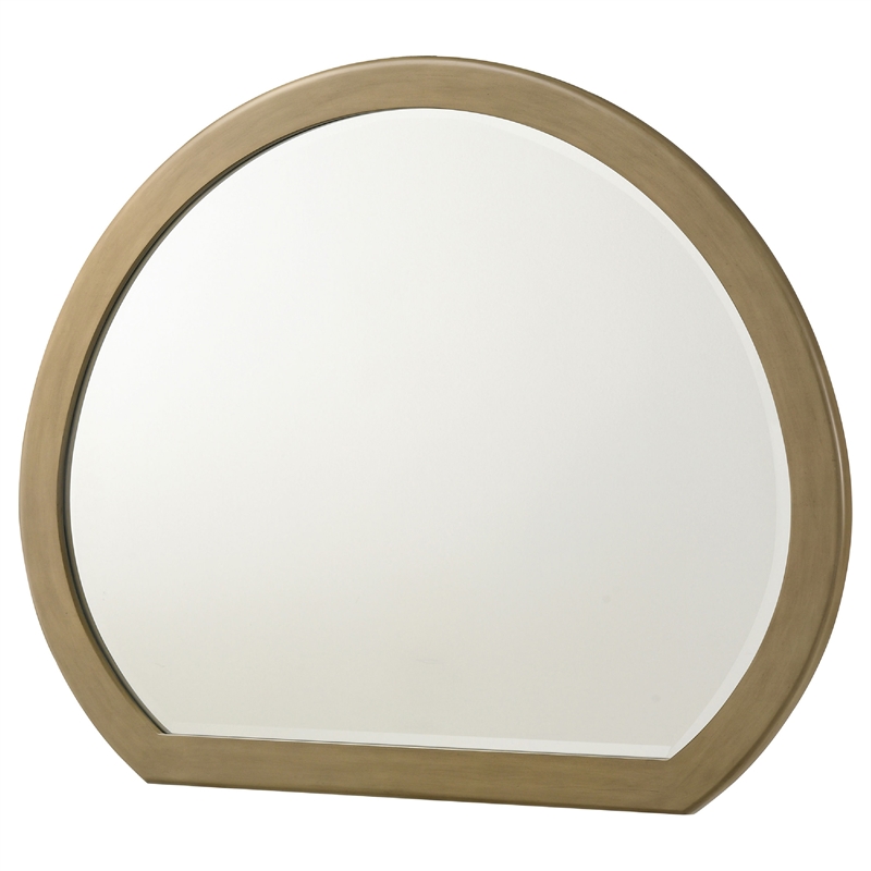 Benjara Heon Dresser Mirror- Natural Brown Wood- Subtle Rounded Shape- 38 Inch