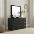Benjara Cavy Dresser Mirror- Rounded Corners and Flat Glass/Black Melamine