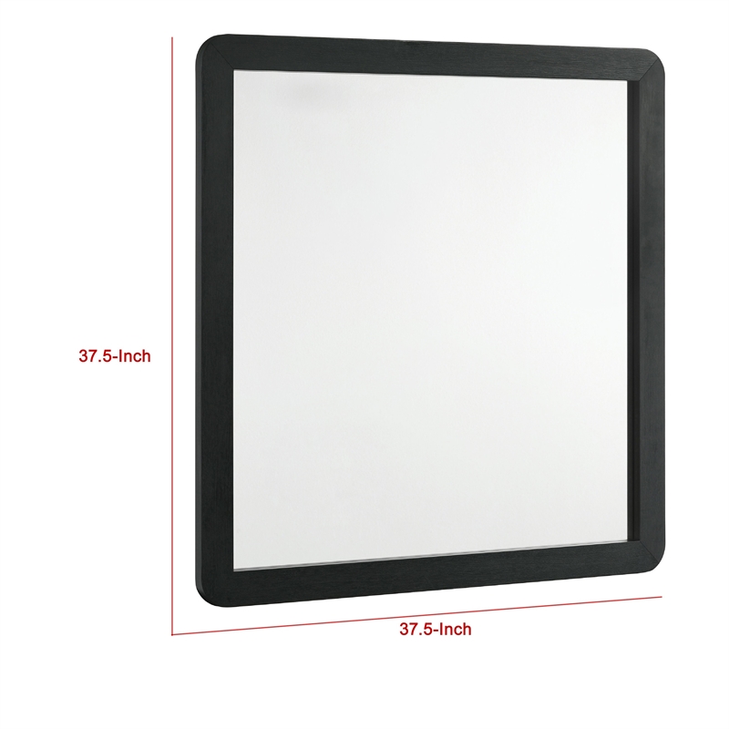 Benjara Cavy Dresser Mirror- Rounded Corners and Flat Glass/Black Melamine