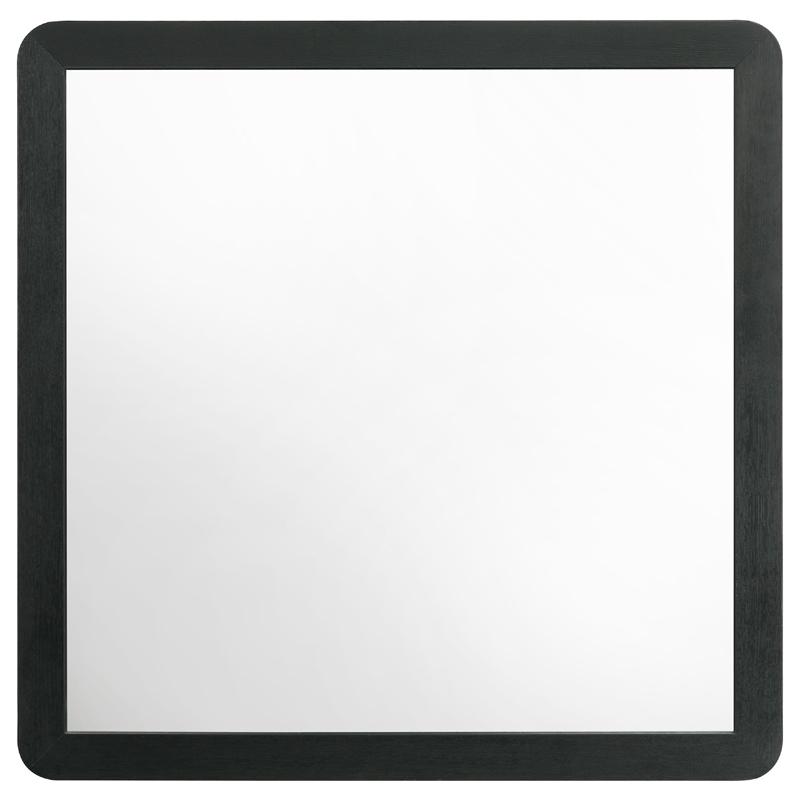 Benjara Cavy Dresser Mirror- Rounded Corners and Flat Glass/Black Melamine