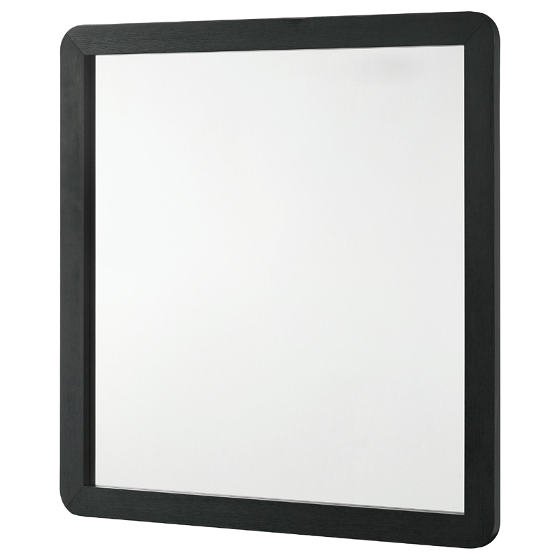 Benjara Cavy Dresser Mirror- Rounded Corners and Flat Glass/Black Melamine