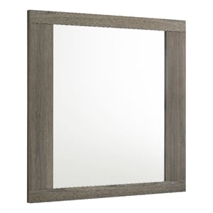 Benjara 38&quot Fene Rectangular Dresser Mirror- Flat Glass/Gray Oak Melamine