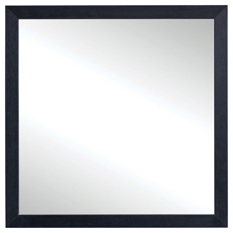 Benjara Dex Rectangular Dresser Mirror- Non-Beveled Glass- Black Wood-Melamine