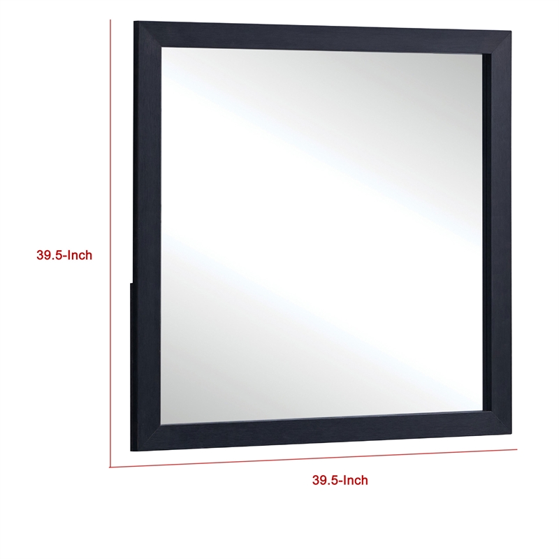Benjara Dex Rectangular Dresser Mirror- Non-Beveled Glass- Black Wood-Melamine