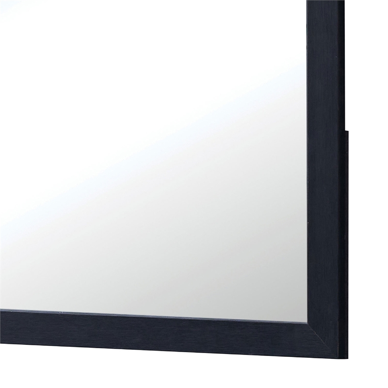 Benjara Dex Rectangular Dresser Mirror- Non-Beveled Glass- Black Wood-Melamine