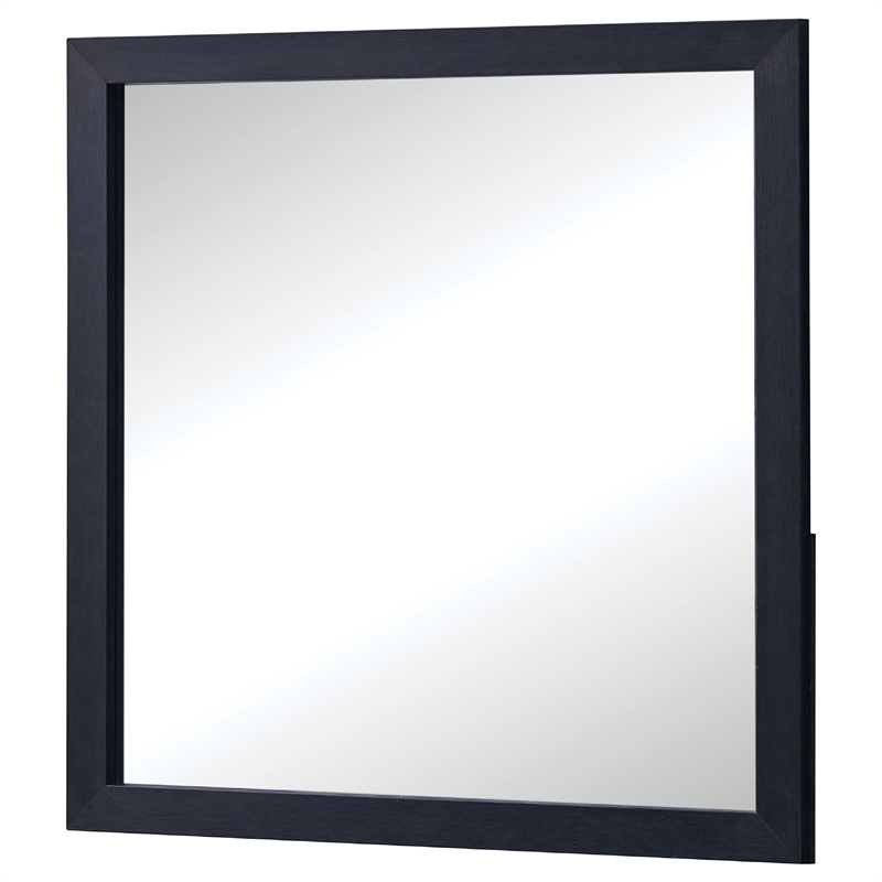 Benjara Dex Rectangular Dresser Mirror- Non-Beveled Glass- Black Wood-Melamine