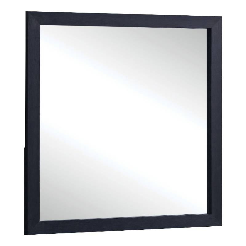 Benjara Dex Rectangular Dresser Mirror- Non-Beveled Glass- Black Wood-Melamine