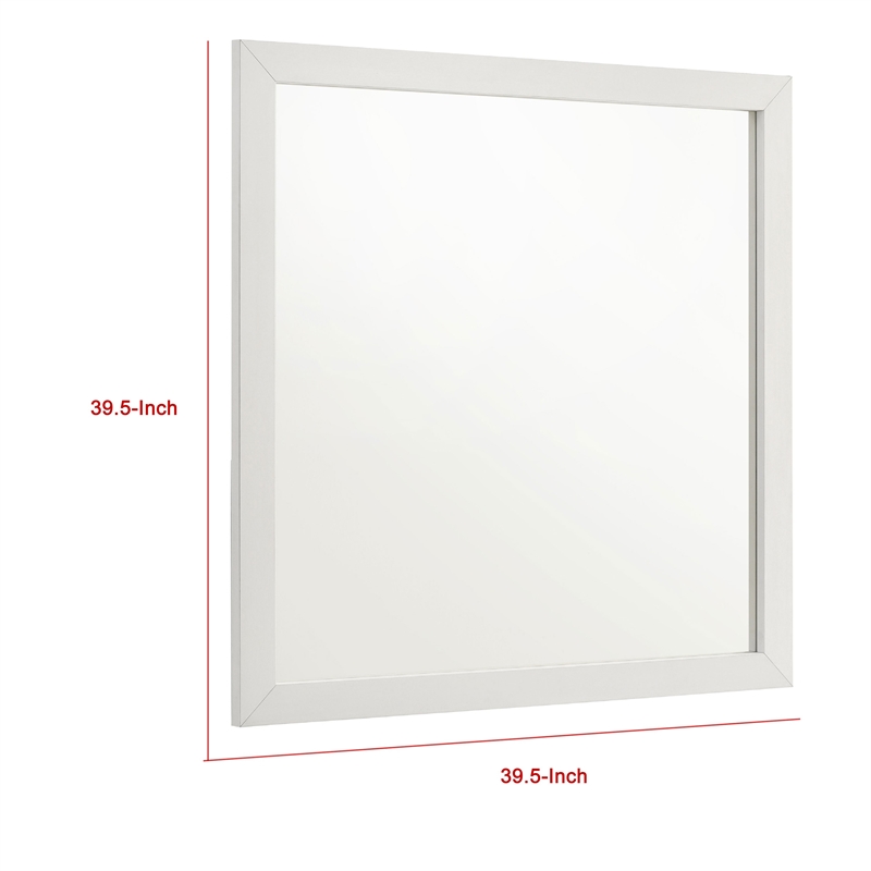Benjara Dex Rectangular Dresser Mirror- Non-Beveled Glass- White Wood-Melamine