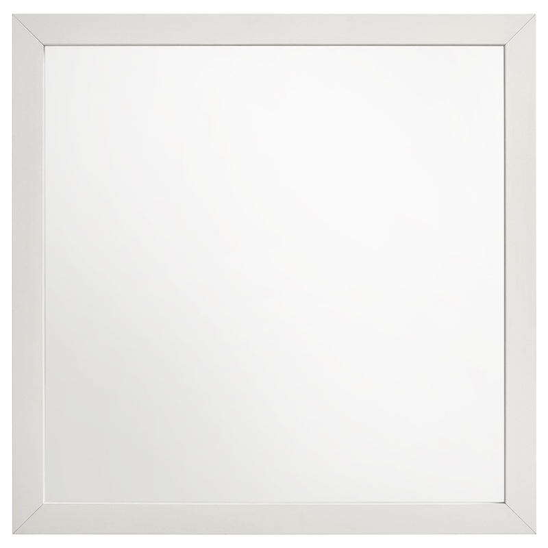 Benjara Dex Rectangular Dresser Mirror- Non-Beveled Glass- White Wood-Melamine