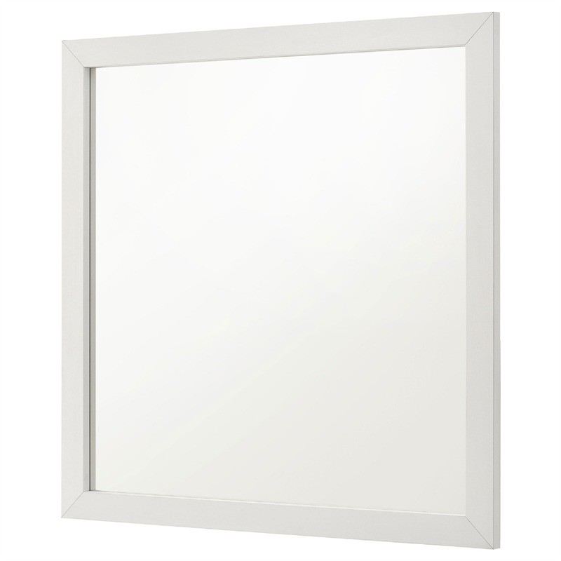 Benjara Dex Rectangular Dresser Mirror- Non-Beveled Glass- White Wood-Melamine