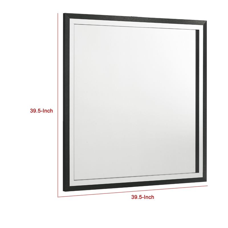 Benjara Jenny Square Dresser Mirror- Polished Chrome Trim- Black Wood-Melamine