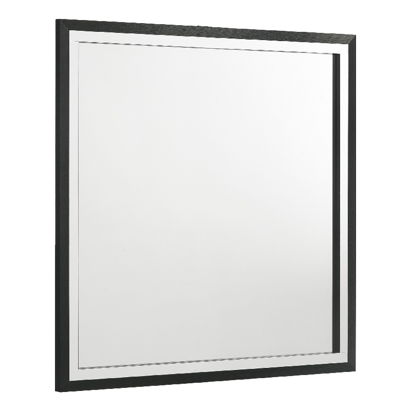 Benjara Jenny Square Dresser Mirror- Polished Chrome Trim- Black Wood-Melamine