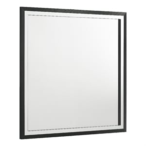 Benjara Jenny Square Dresser Mirror- Polished Chrome Trim- Black Wood-Melamine