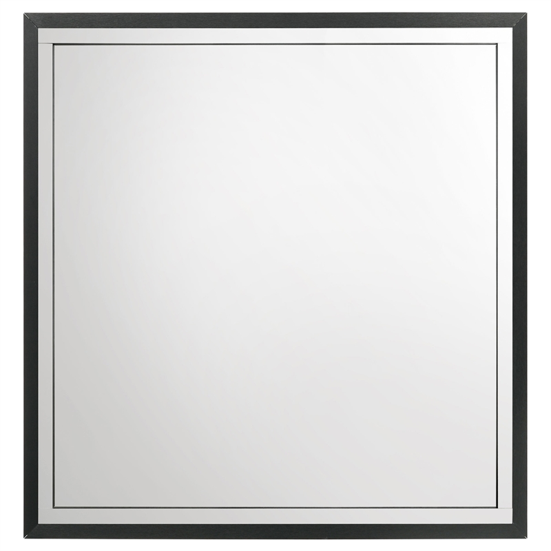 Benjara Jenny Square Dresser Mirror- Polished Chrome Trim- Black Wood-Melamine