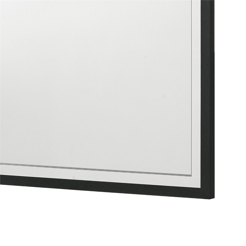 Benjara Jenny Square Dresser Mirror- Polished Chrome Trim- Black Wood-Melamine