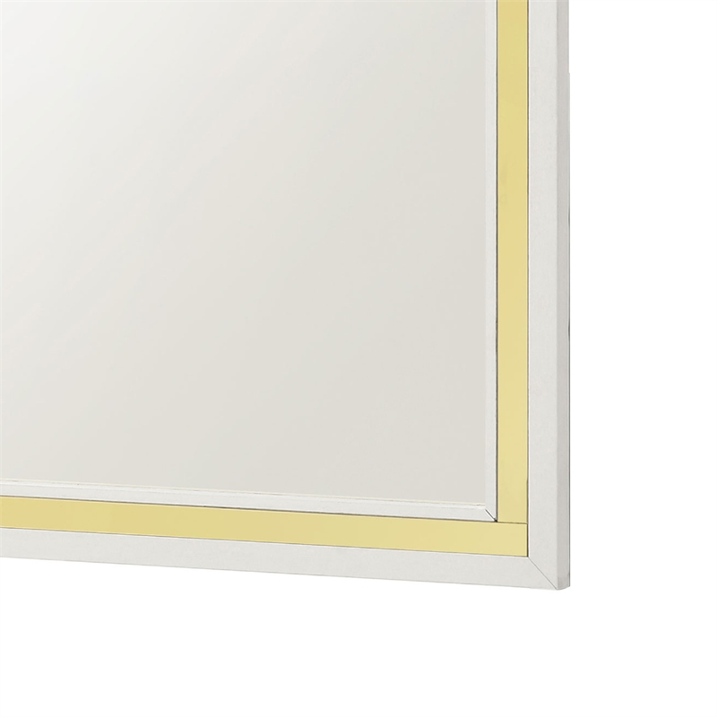 Benjara Jenny Square Dresser Mirror- Polished Golden Trim- White Wood-Melamine