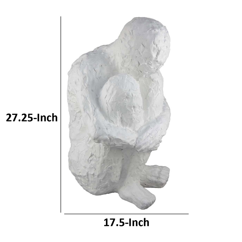 Benjara Roy Abstract Contemplative Man Figurine- White Resin Art- 27 Inch