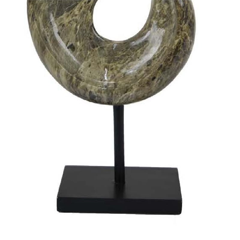Benjara Tabletop Accent Decor- Gray Green Resin- Black Metal Support- 22 Inch