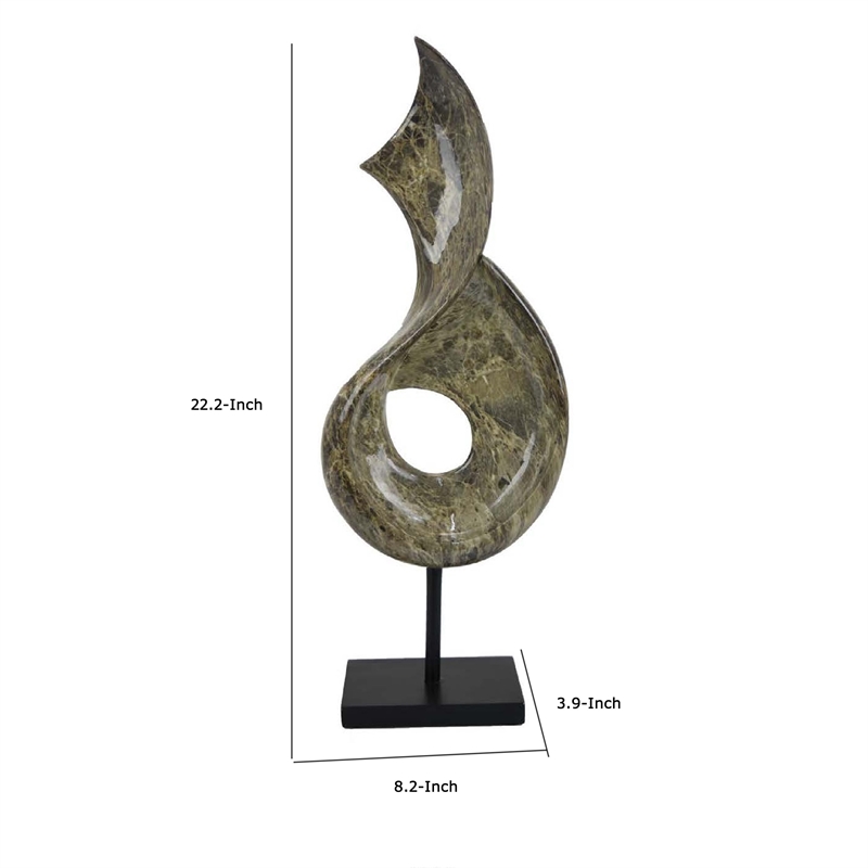 Benjara Tabletop Accent Decor- Gray Green Resin- Black Metal Support- 22 Inch