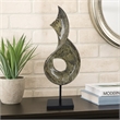 Benjara Tabletop Accent Decor- Gray Green Resin- Black Metal Support- 22 Inch