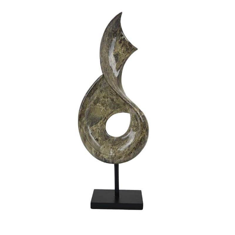 Benjara Tabletop Accent Decor- Gray Green Resin- Black Metal Support- 22 Inch