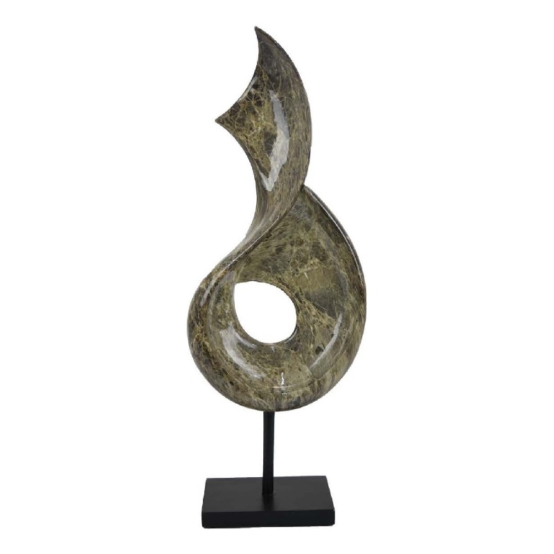 Benjara Tabletop Accent Decor- Gray Green Resin- Black Metal Support- 22 Inch
