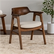 Benjara Zsy Dining Armchair- Sand White- Java Brown Birch Wood- Curved Back