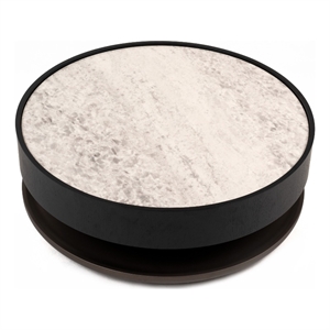 Benjara Cid Mauj Coffee Table- 37&quot White Ceramic Top- Black Oak Veneer Body