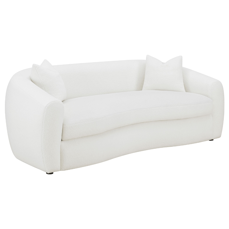 Benjara Viola 2pc Living Room Sofa Set- White Boucle and Faux Sheepskin