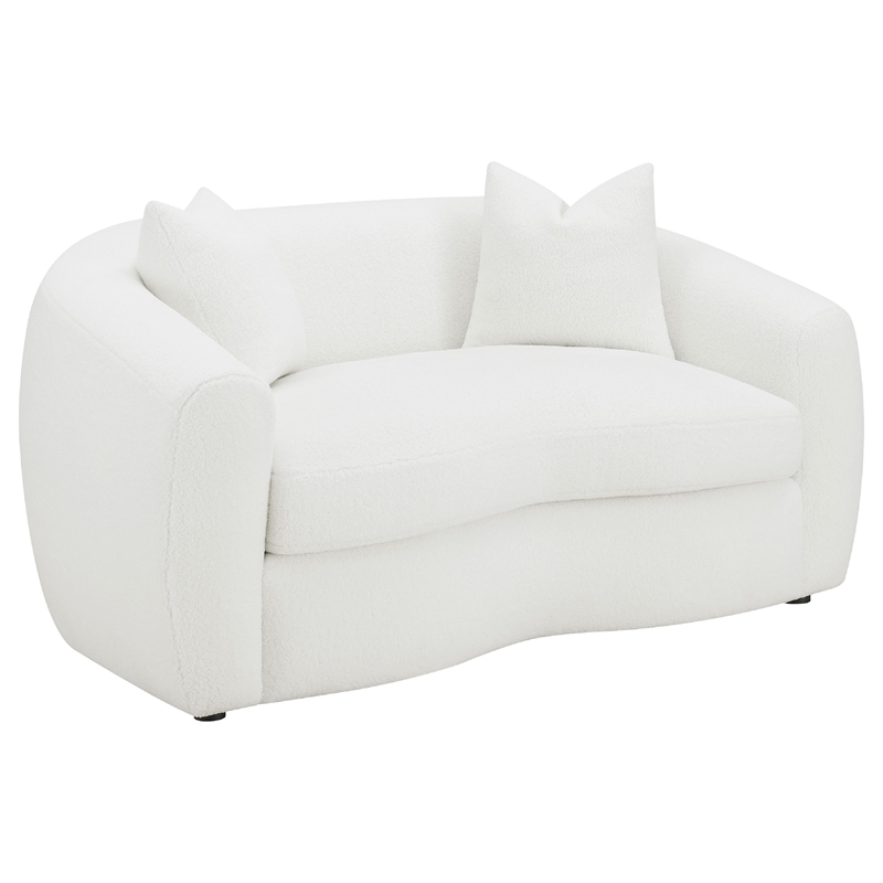 Benjara Viola 2pc Living Room Sofa Set- White Boucle and Faux Sheepskin
