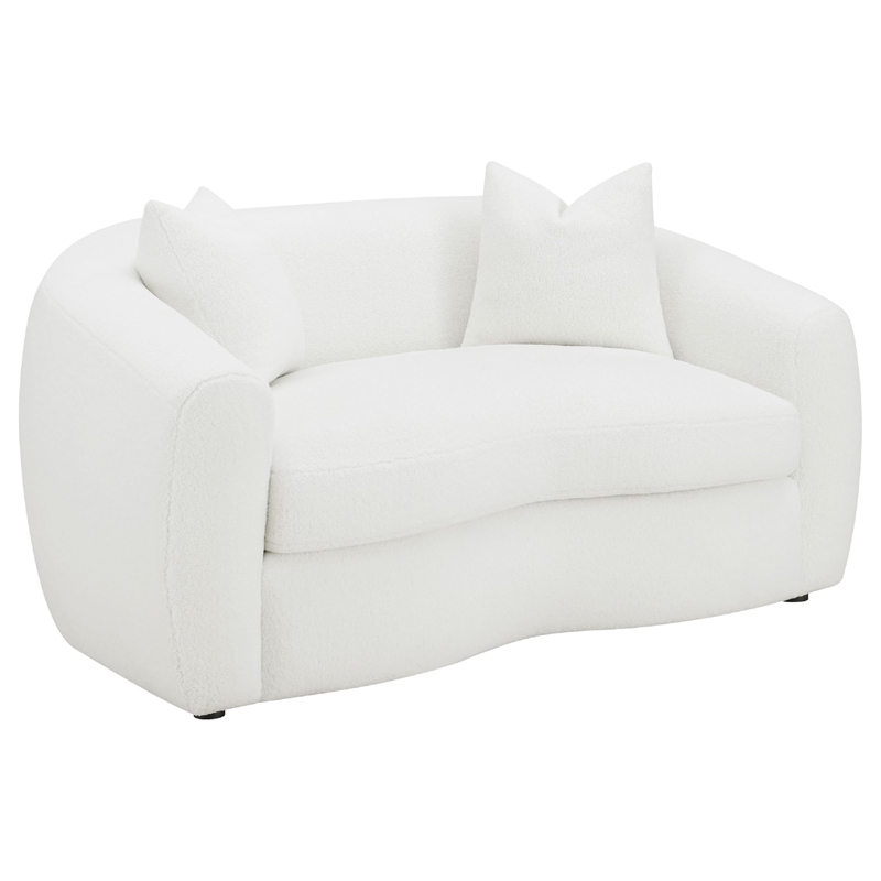 Benjara Viola 2pc Living Room Sofa Set- White Boucle and Faux Sheepskin