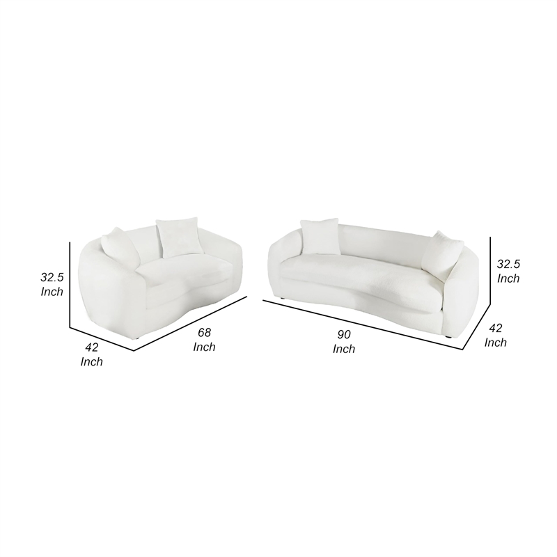 Benjara Viola 2pc Living Room Sofa Set- White Boucle and Faux Sheepskin