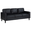 Benjara Rumi 2pc Sofa and Loveseat Set- Modern Track Arms- Black Faux Leather