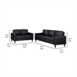 Benjara Rumi 2pc Sofa and Loveseat Set- Modern Track Arms- Black Faux Leather