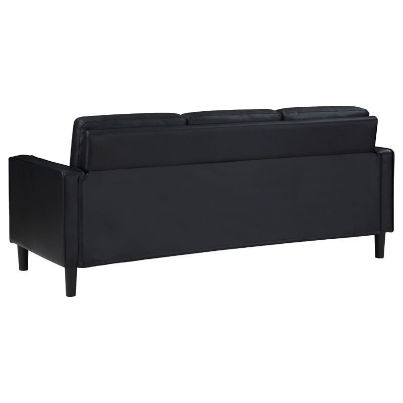 Benjara Rumi 2pc Sofa and Loveseat Set- Modern Track Arms- Black Faux Leather