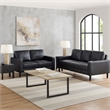 Benjara Rumi 2pc Sofa and Loveseat Set- Modern Track Arms- Black Faux Leather