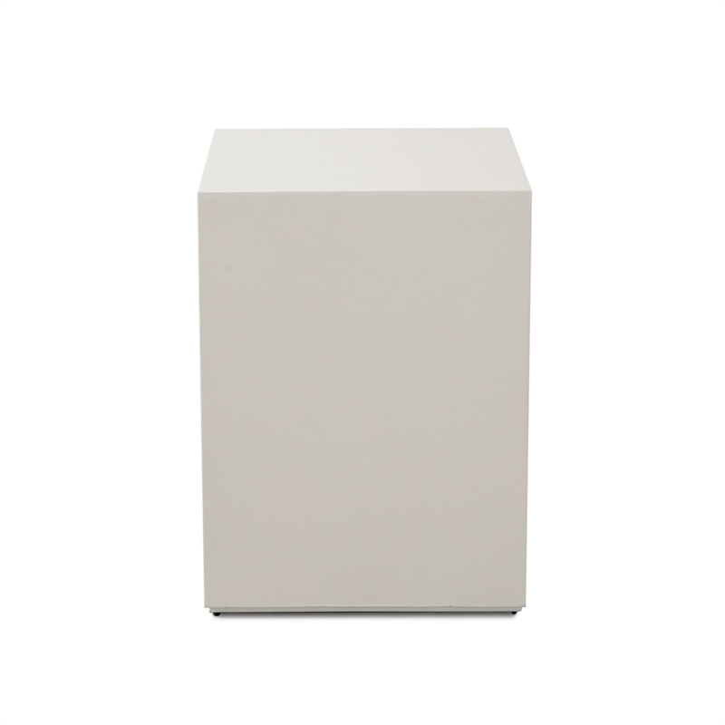 Benjara Viko Square Side End Table- White Wood Faux Concrete Finish- 20 Inch