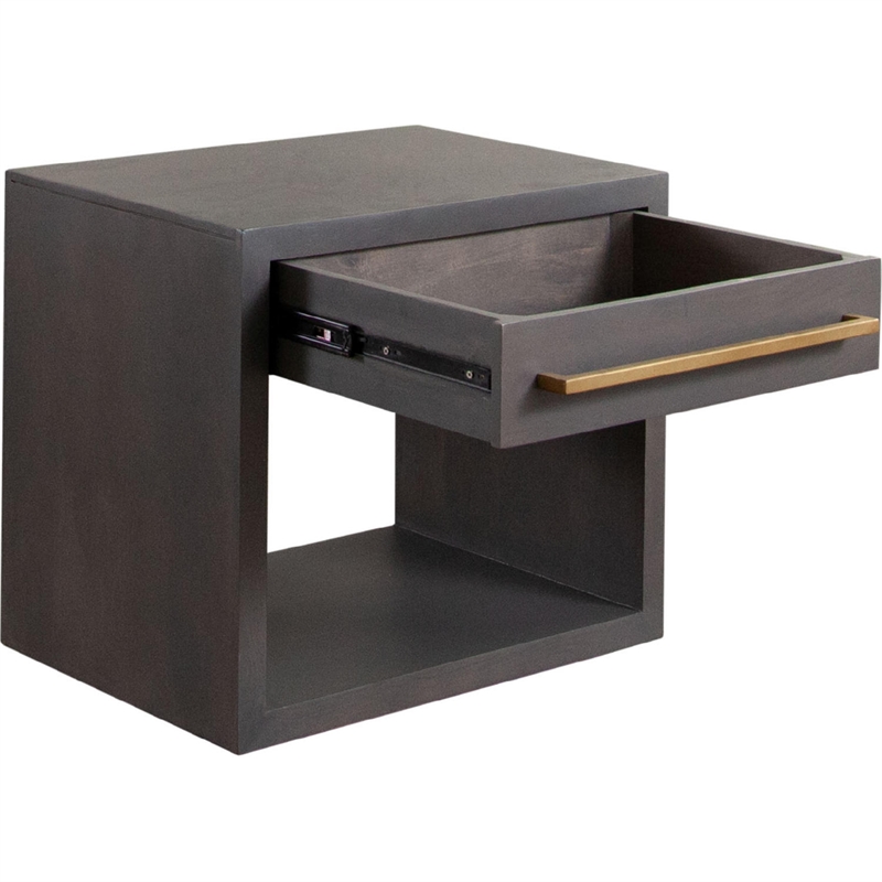 Benjara Ceny Side End Table- 1 Drawer- Gray Oak Solid Mango Wood- 26 Inch