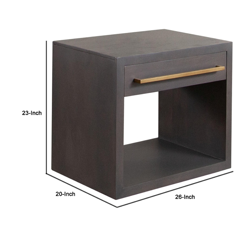 Benjara Ceny Side End Table- 1 Drawer- Gray Oak Solid Mango Wood- 26 Inch