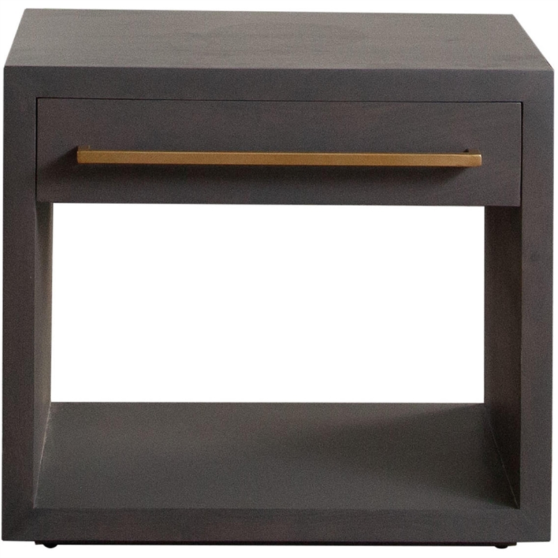 Benjara Ceny Side End Table- 1 Drawer- Gray Oak Solid Mango Wood- 26 Inch