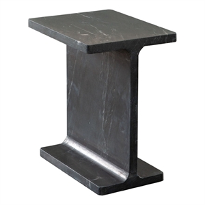 Benjara Isy Accent End Table- 15&quot Black Marquina I-Beam Shaped Natural Marble