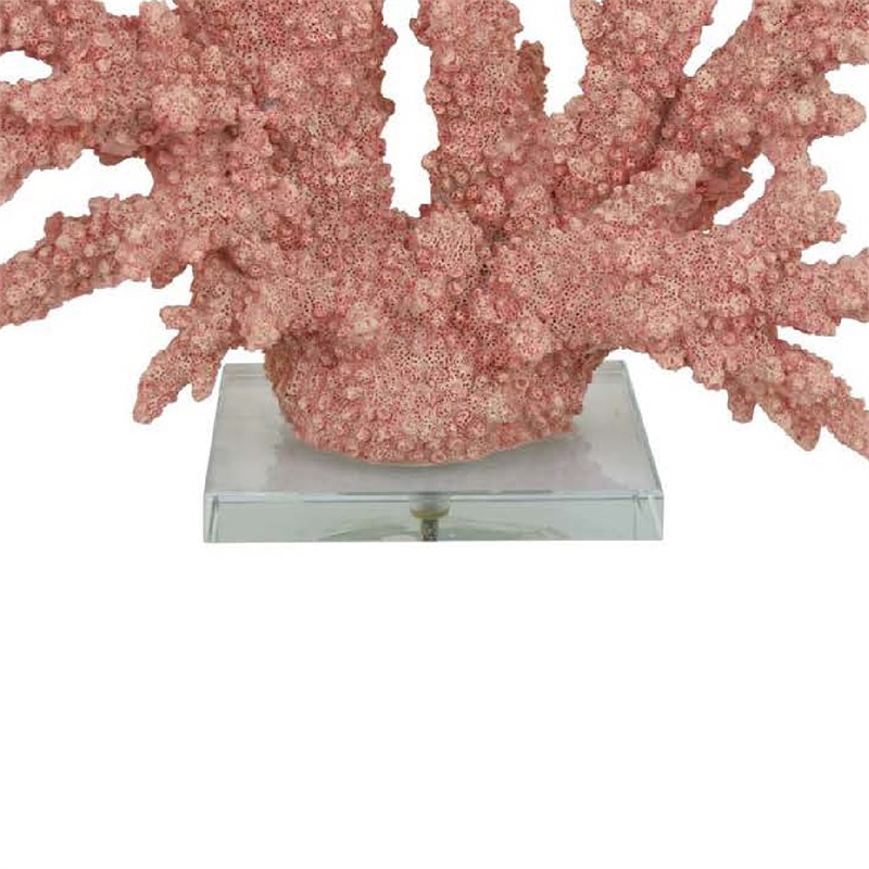 Benjara Coral Tabletop Decoration- Pink Resin with Acrylic Base- 13 Inch