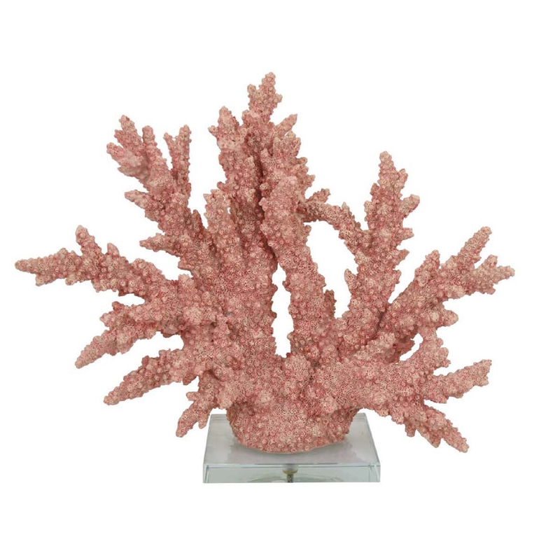 Benjara Coral Tabletop Decoration- Pink Resin with Acrylic Base- 13 Inch